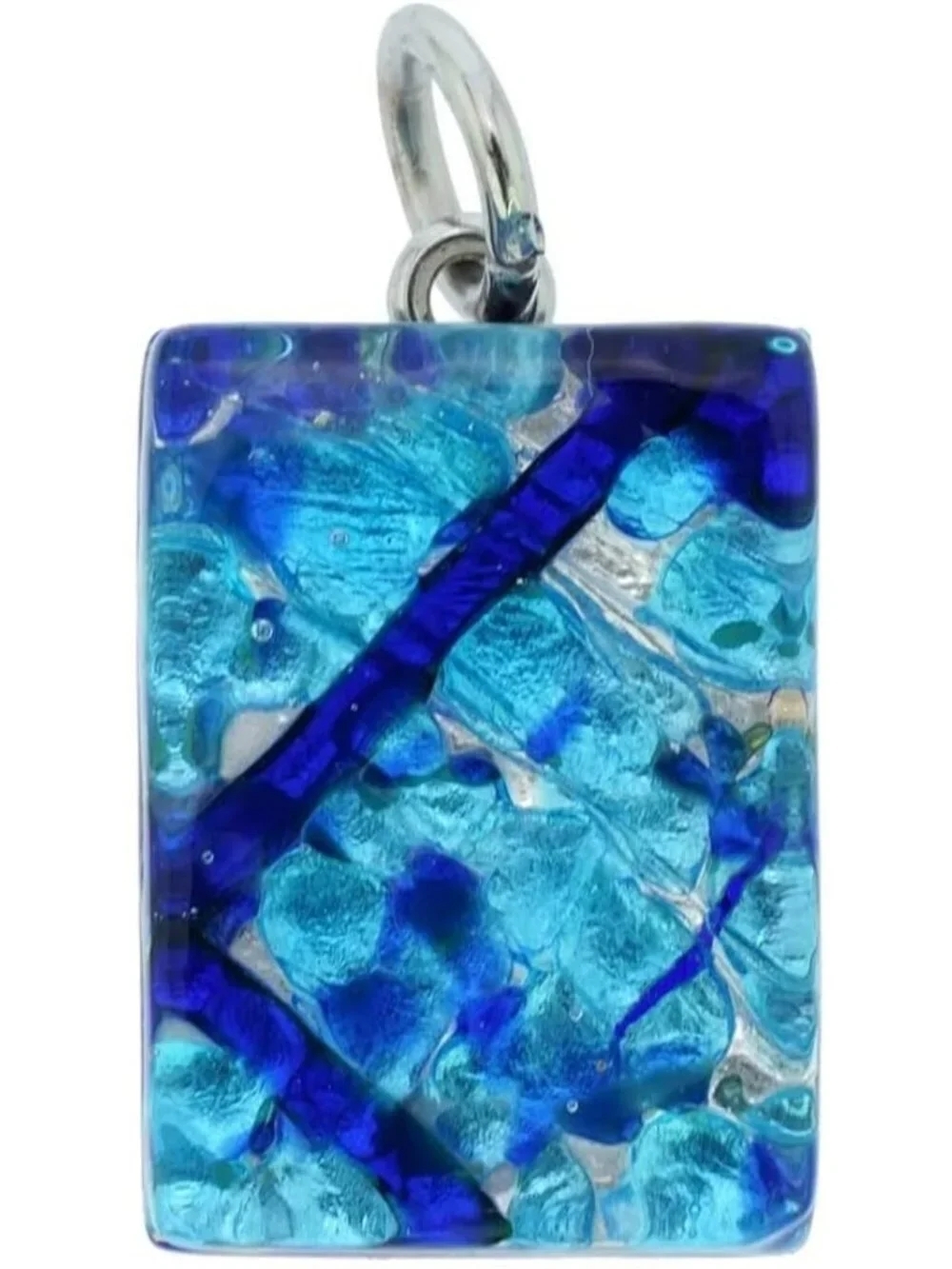 Aqua Blue Murano Glass Rectangular Pendant Necklace for Women - Sterling Silver